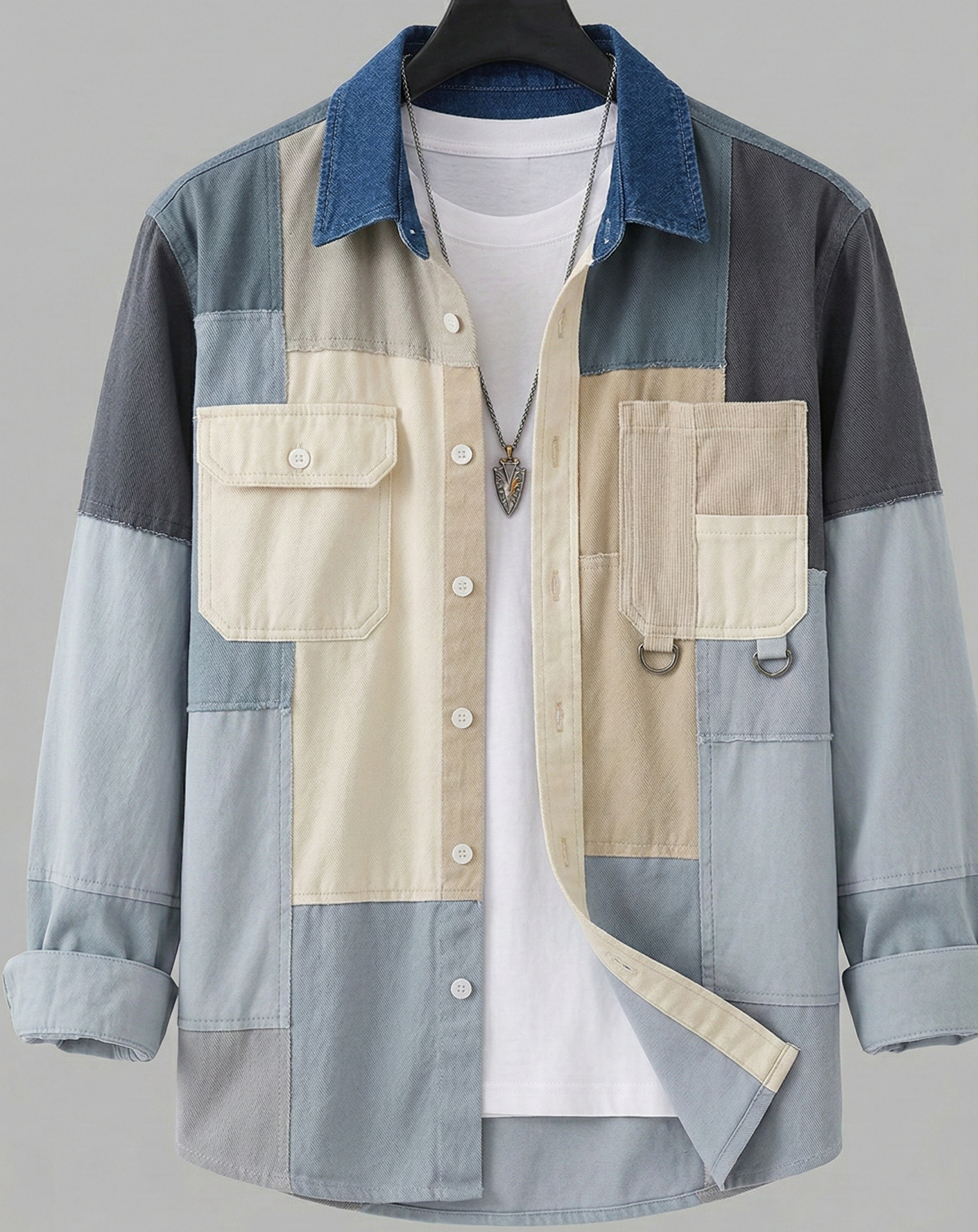 Cotton Patchwork Shirt For Streetwear